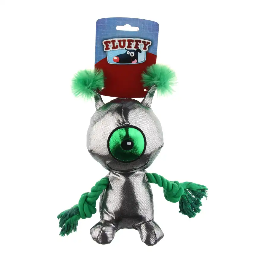 Fluffy Monstruo Espacial de peluche con cuerda para perros