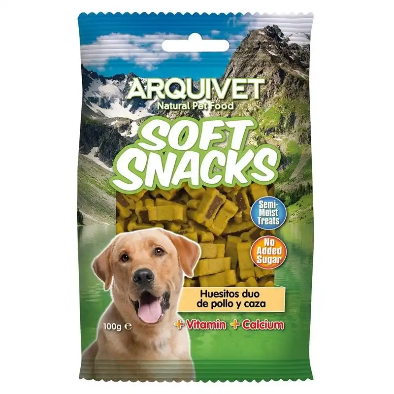 Golosinas para perros Soft snacks Huesitos duo pollo y caza 100 grs., Unidades 14 unidades