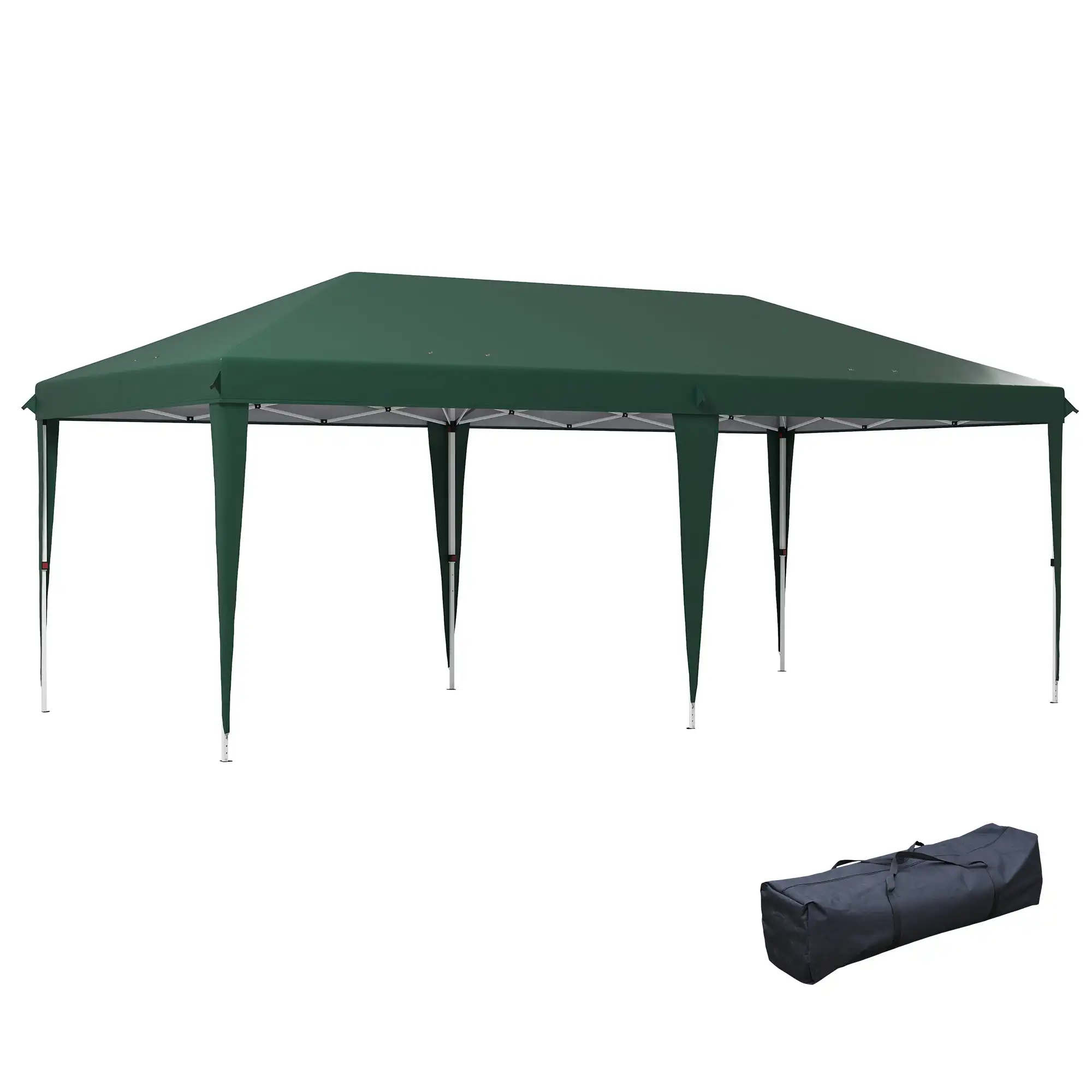 Outsunny Carpa Plegable 6x3 m Cenador de Jardín Gazebo con Altura Ajustable en 3 Niveles Bolsa de Transporte Marco de Acero Anti-UV para Patio Fiestas Camping Verde