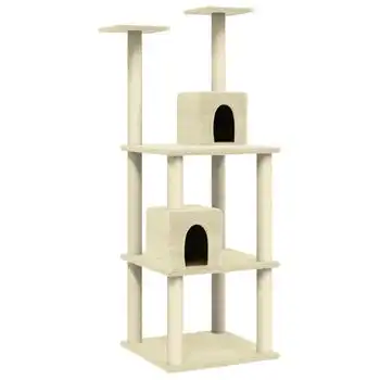 Rascador Para Gatos Con Postes De Sisal Color Crema 141 Cm Vidaxl