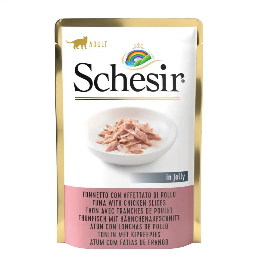 Schesir Adult Atún con Jamón de pollo sobre para gatos