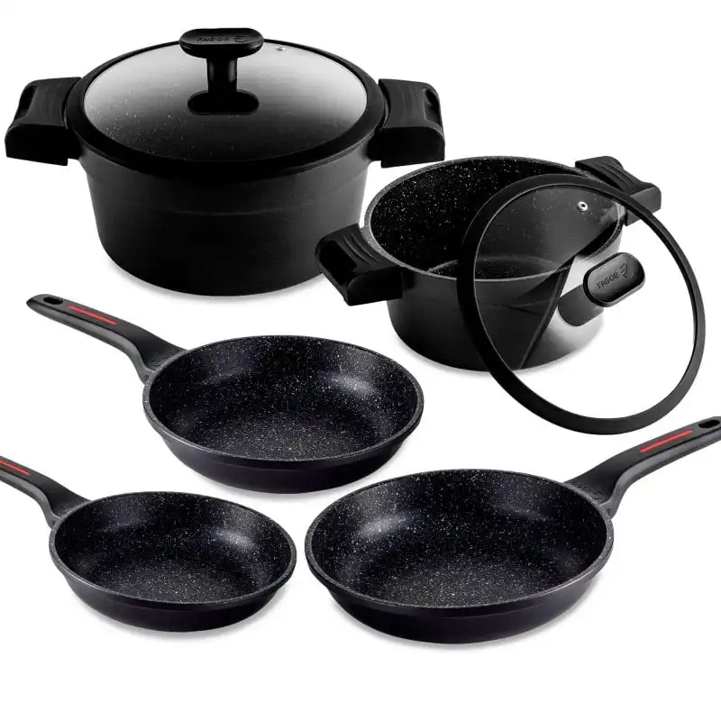 Fagor Alutherm Batería Cocina Inducción 7 Piezas, Antiadherente Sin Pfoa, Aluminio Fundido, Cazuelas