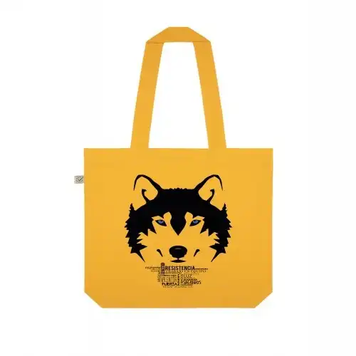 Animal totem bolso tote bag de tela lobo amarillo