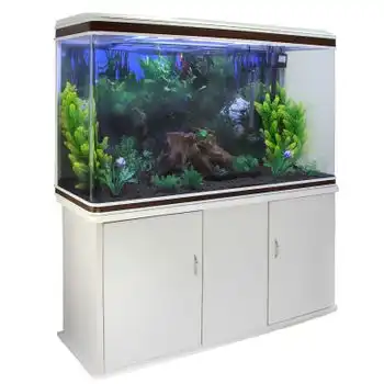 Acuario De 300l Con Mueble Blanco, Accesorios Y Grava Negra