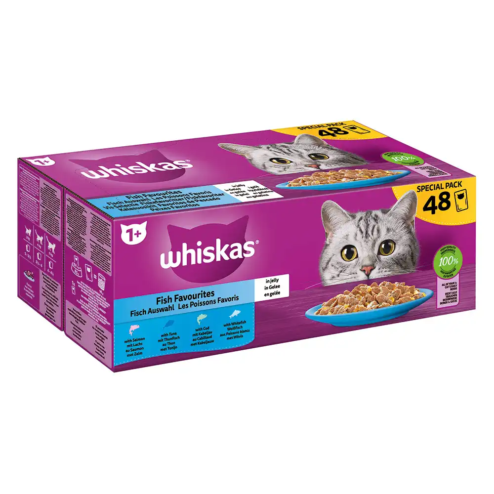 Megapack Whiskas 1+ años 48 x 85 g en bolsitas - Selección de pescado en gelatina