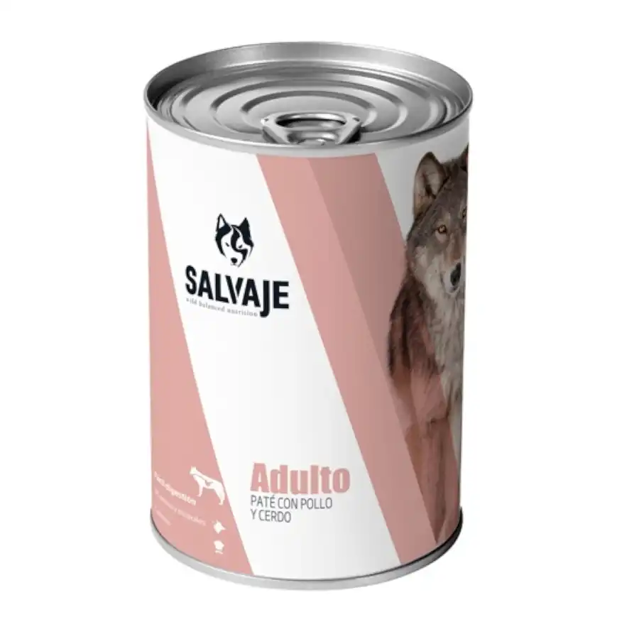 Salvaje Adulto Pollo y Cerdo en paté lata para perros