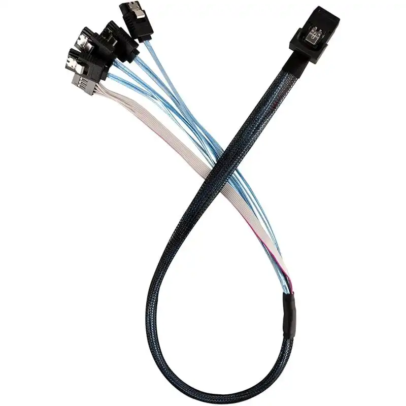 Silverstone Cable Interno 36 Pines a 4xSATA 7 Pines + Cable de Banda Lateral 50cm Blanco/Azul