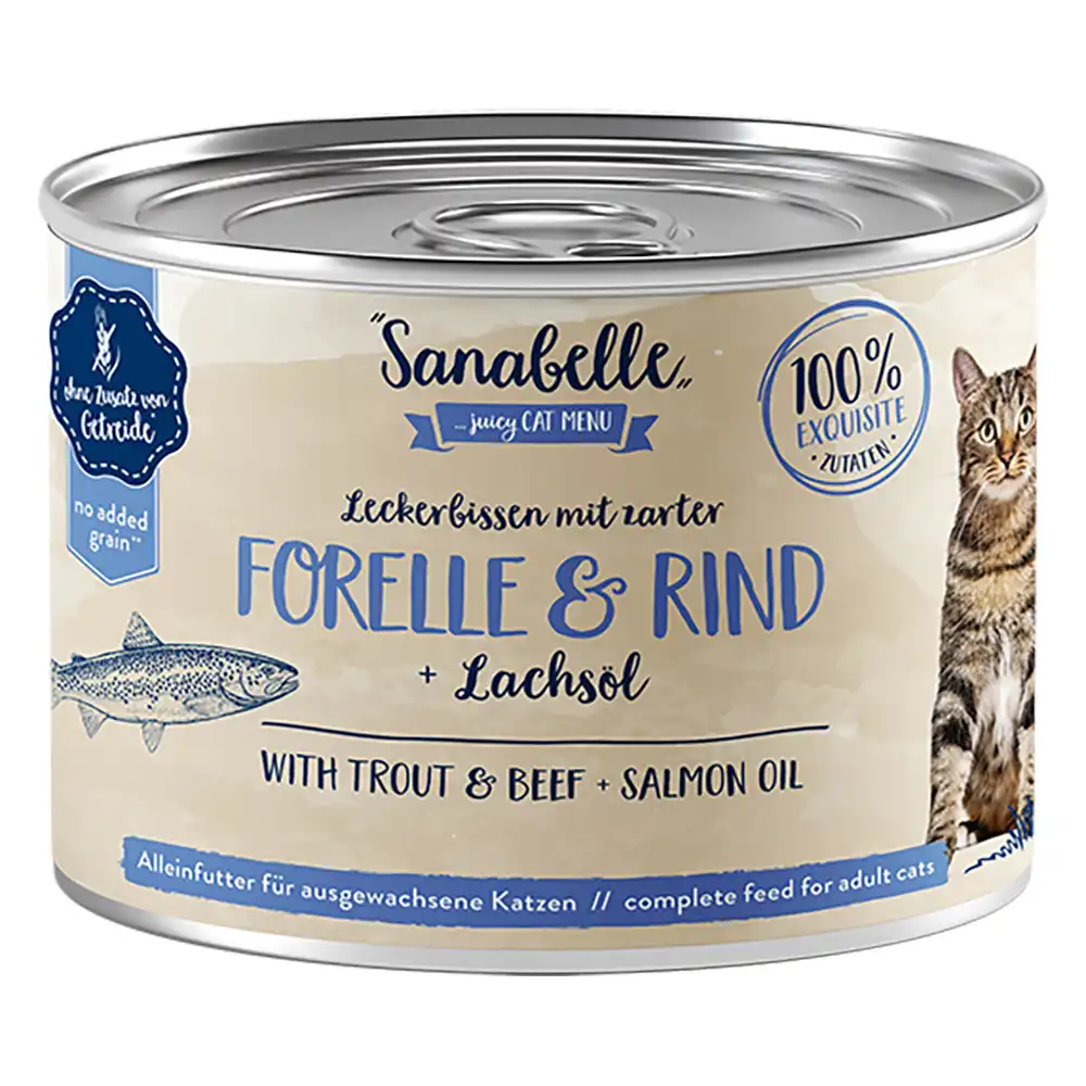 Sanabelle All Meat 6 x 195 g comida húmeda para gatos - Trucha y vacuno