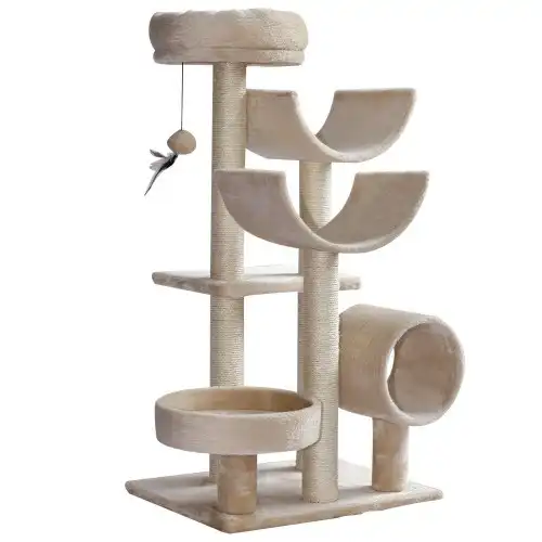 Pawhut árbol rascador con tubo de juego beige para gatos