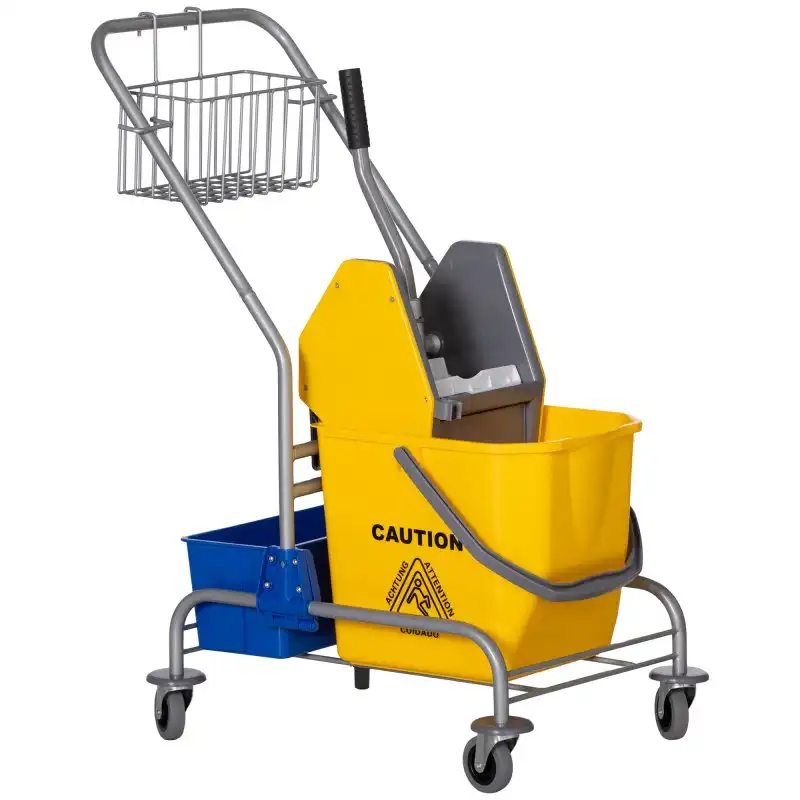 Homcom Carro de Limpieza con Cubos de Fregona de 25L 72x49.5x95cm Amarillo