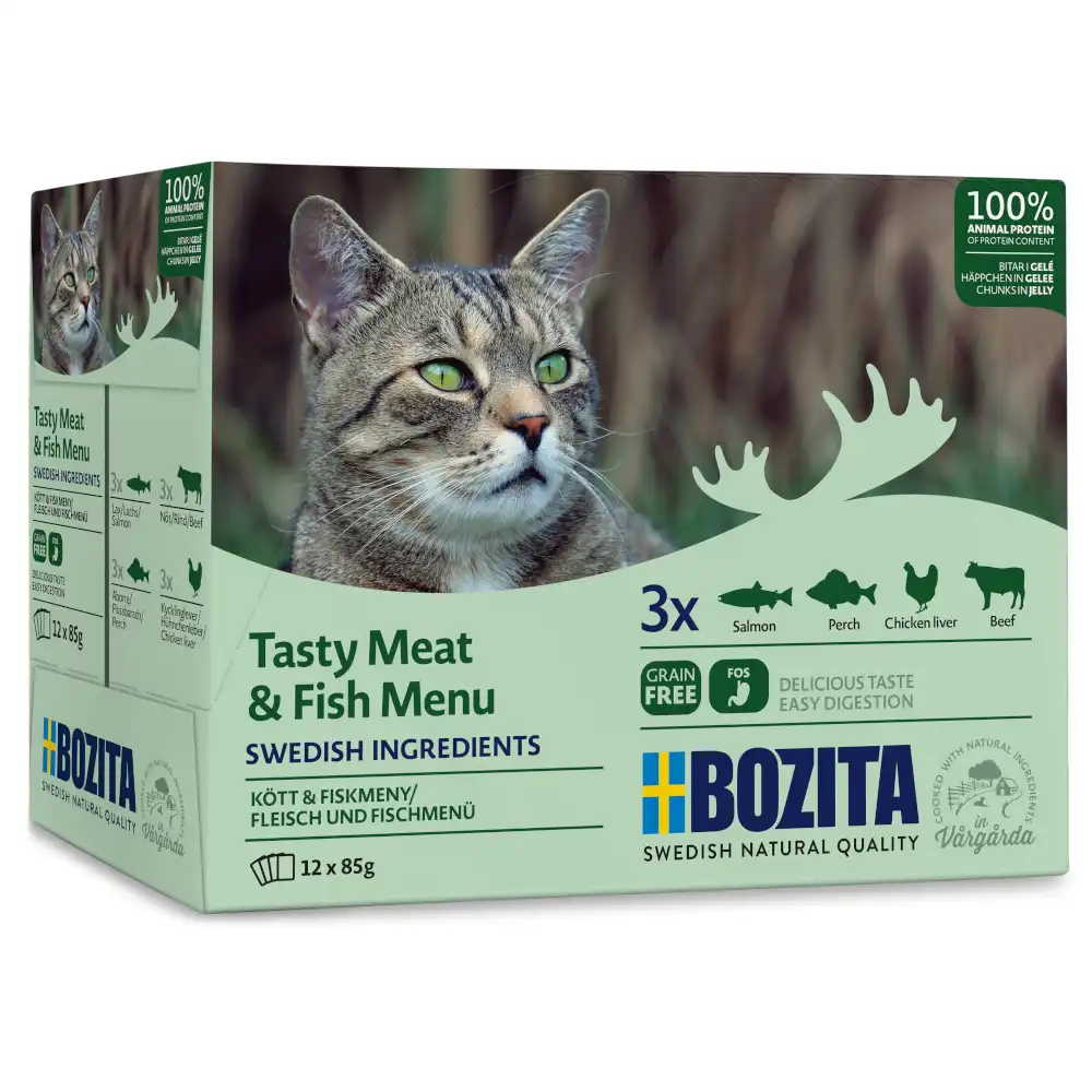 Bozita Bocaditos en gelatina en bolsitas para gatos 12 x 85 g - Mix  pescado y carne