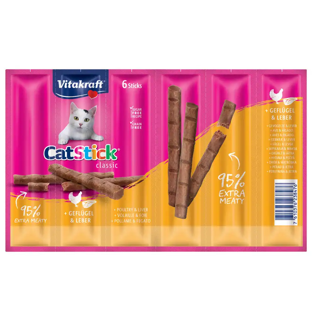 Vitakraft Cat Stick Mini para gatos - Ave e hígado (6 x 6 g)