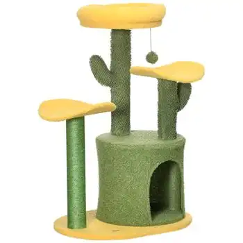 Árbol Para Gatos De Madera Felpa Sisal 54x39x83 Cm-pawhut. Verde