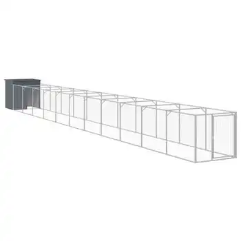Caseta Perros Con Corral Acero Galvanizado Gris 110x1221x110 Cm Vidaxl