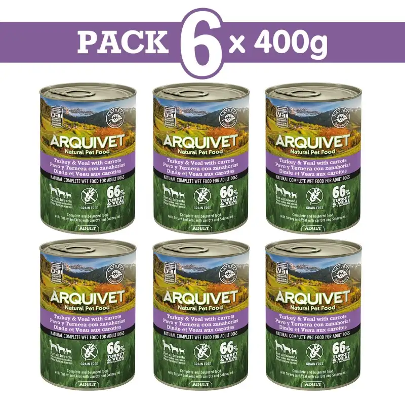 Comida húmeda Arquivet Wet DOG FOOD 400g ADULT Pavo y Ternera, Unidades 6 unidades