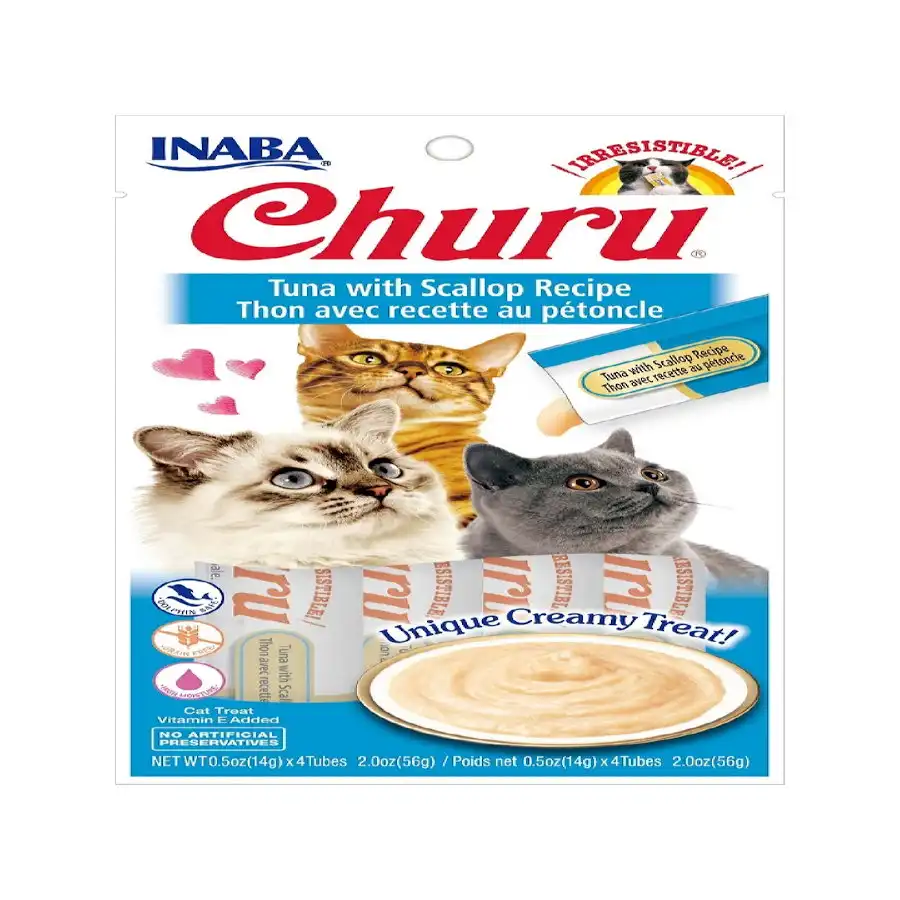 Churu Snack Cremoso de Atún con Vieira para gatos – Multipack 12