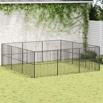 Corralito Para Perros | Perrera Exterior Con 12 Paneles Acero Galvanizado Negro Cfw755812