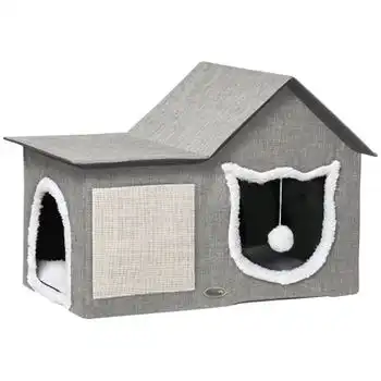 Caseta Para Gatos Pawhut Mdf Poliéster Felpa Sisal 65x41x45,5 Cm Gris