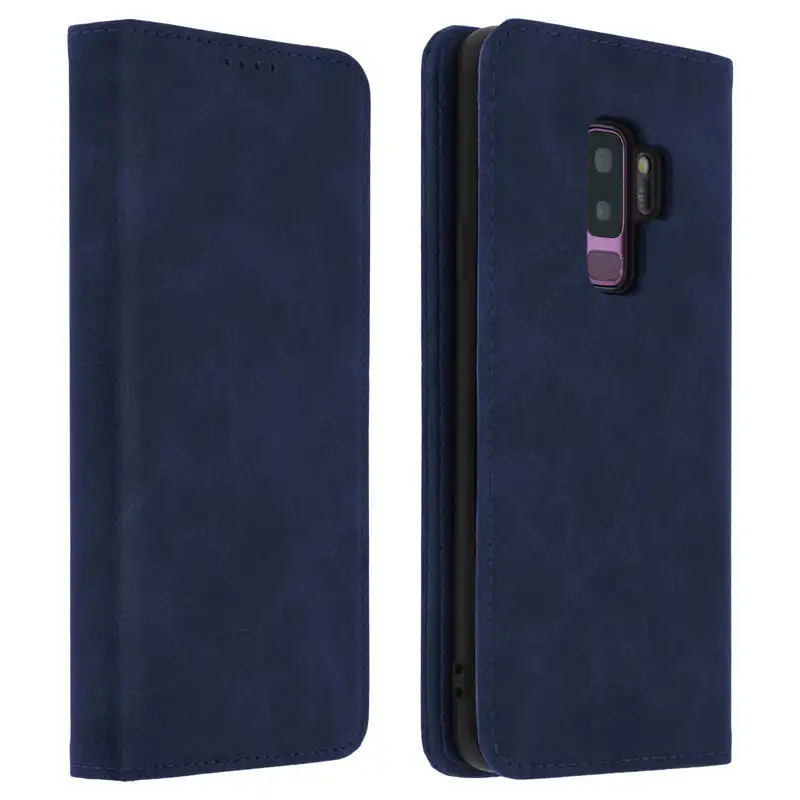 Avizar Funda Tipo Libro Billetera Vintage Azul Oscuro para Samsung Galaxy S9 Plus