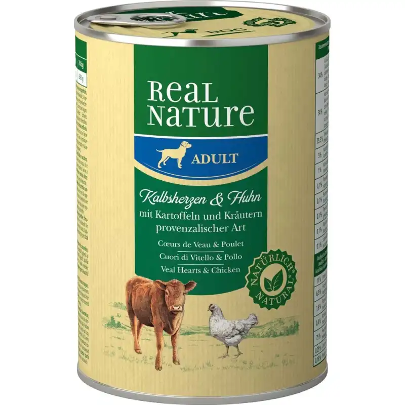 Real Nature Classic Latas Para Perros Adultos Ternera Pollo, Unidades 1 x 6 Latas 400 gr