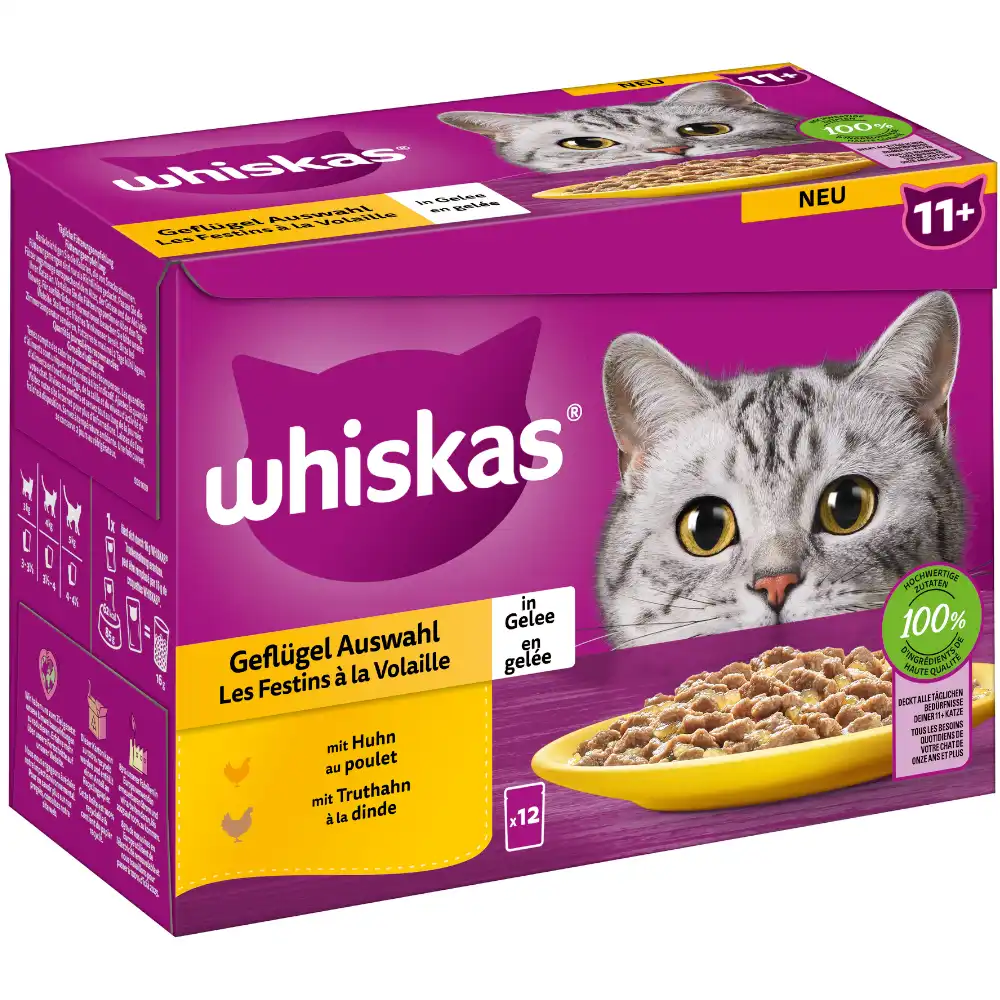 Whiskas 7+ años 12 x 85 g en bolsitas - Selección de ave en gelatina - 12 x 85 g