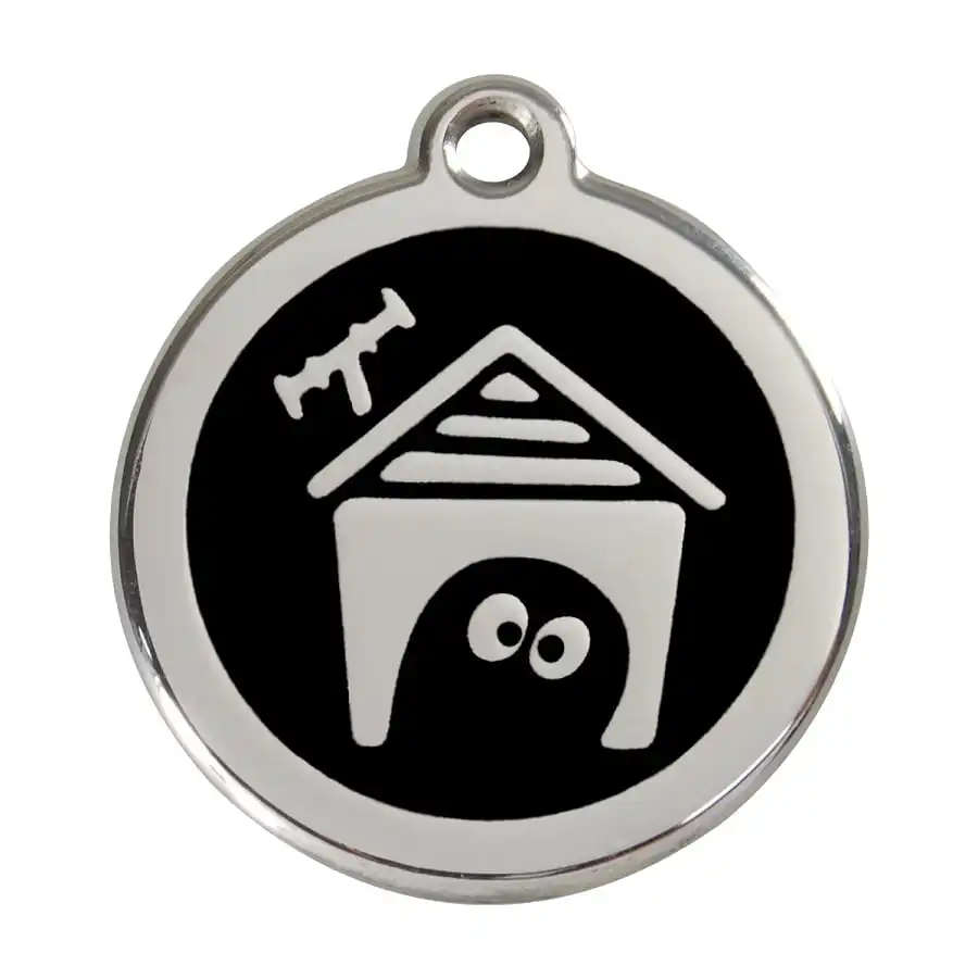 Placa identificativa Acero Inoxidable Esmalte Perro Casa Negro para perros