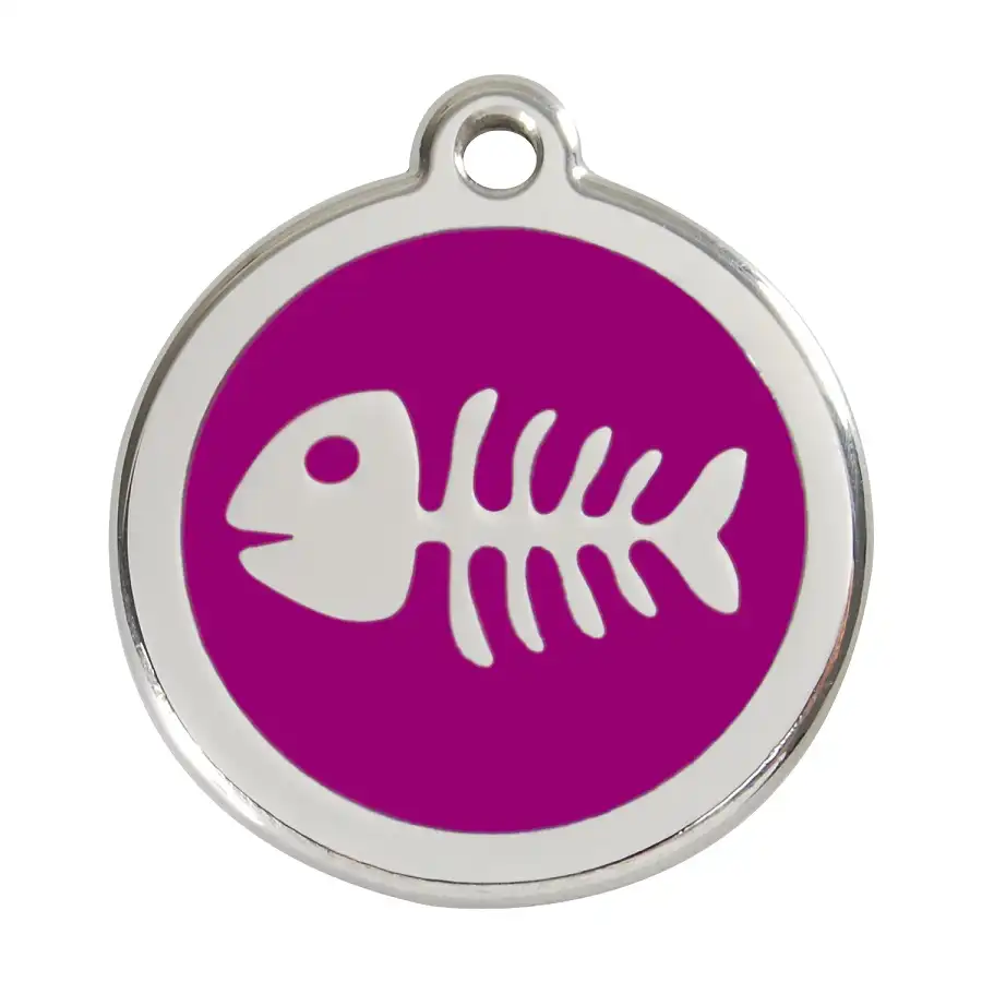 Placa identificativa Acero Inoxidable Esmalte Pez Esqueleto Morado para perros