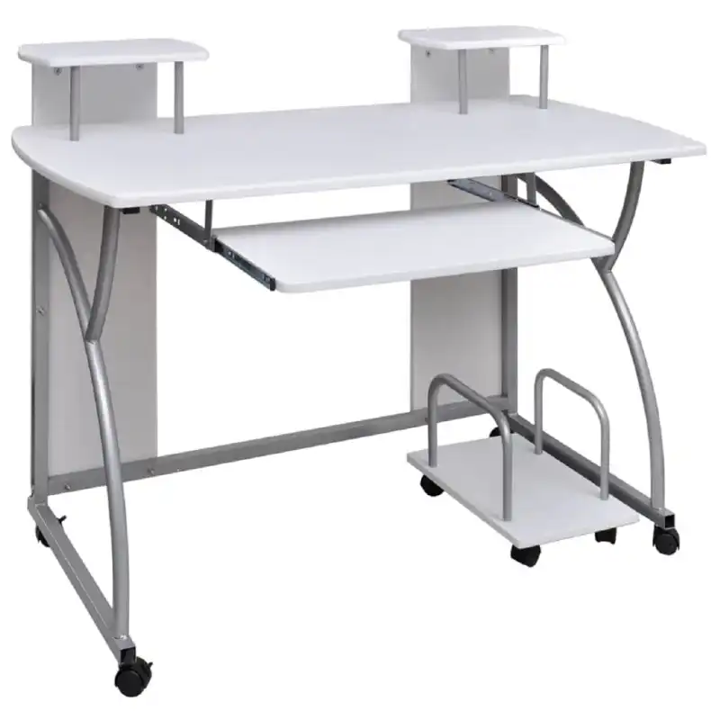 Vidaxl Escritorio Ordenador Madera Contrachapada Blanco 110x52x88,5 Cm