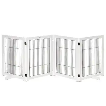 Barrera Seguridad Perros De Madera Acero 264x35,5x77 Cm-pawhut.blanco