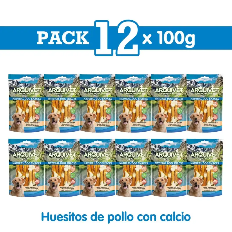 Huesitos de pollo con calcio 100 g Snack para perros, Unidades 12 unidades