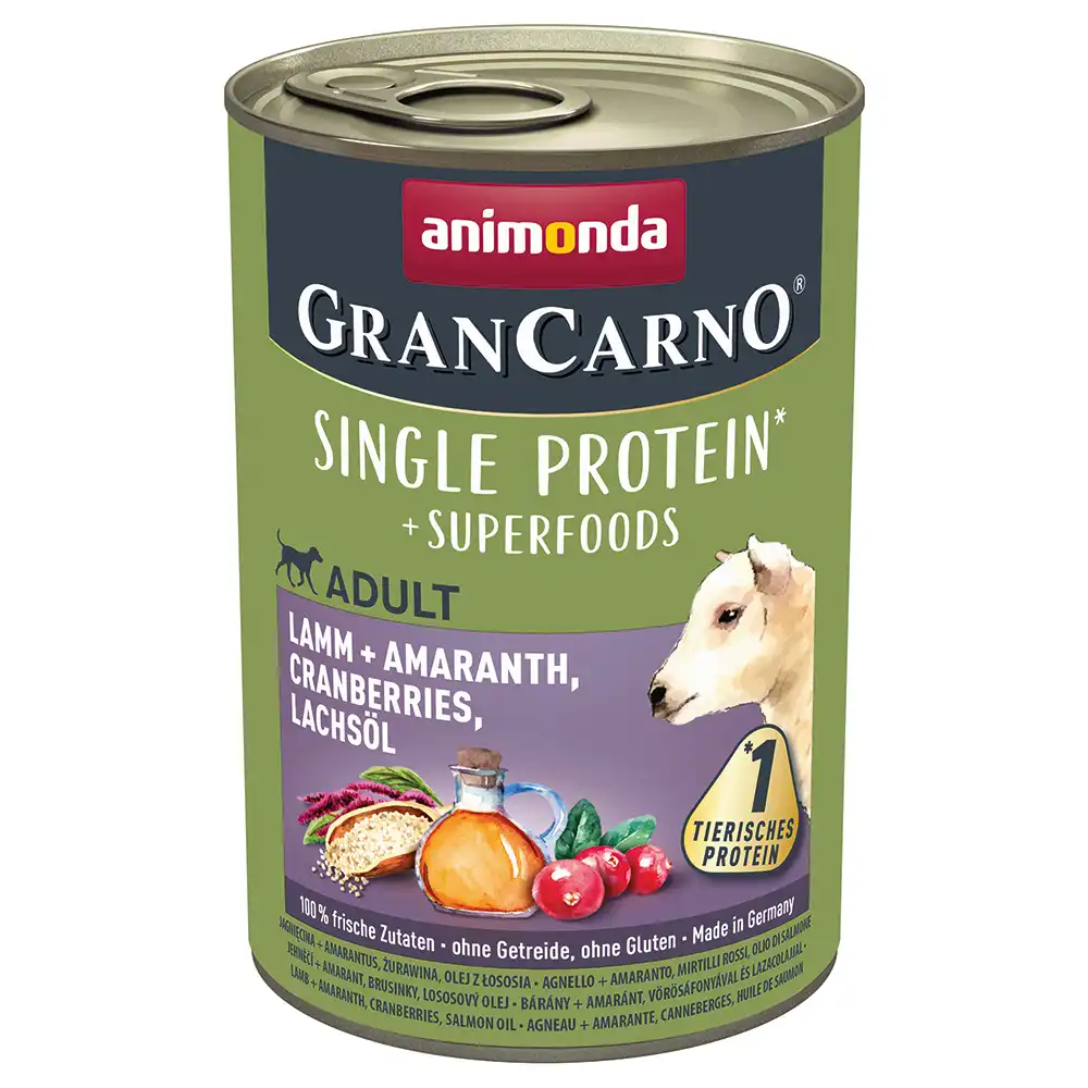 Animonda GranCarno Superfoods Adult 6 x 400 g - Cordero con amaranto, arándanos, aceite de salmón