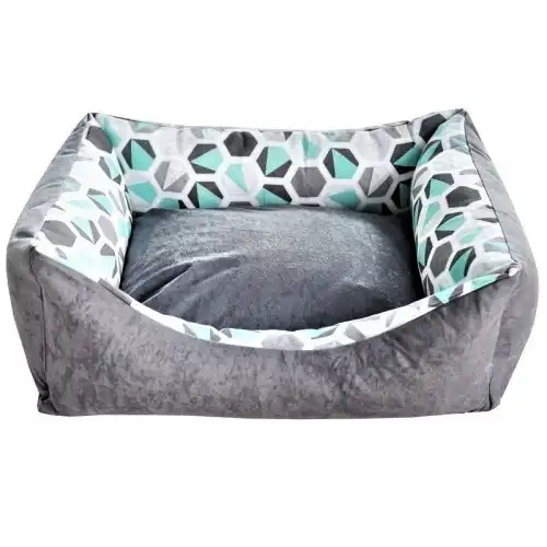 Cama reversible con estampado de hexágonos para perros