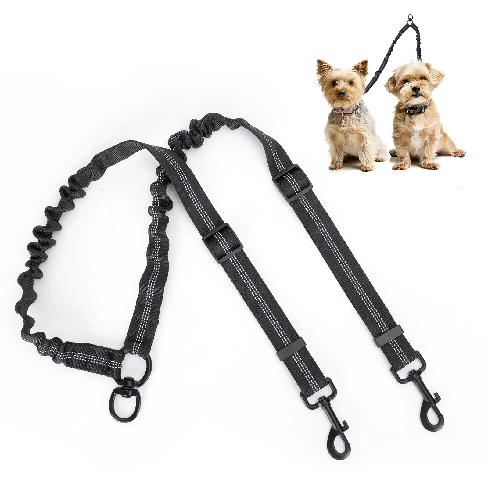 Nobleza Correa Doble para Perros, sin enredos Correa Doble, Rotación 360° Reflectante Longitud Ajustable Acoplador para Dos Perros, Divisor Fuerte de Doble Correa Para Entrenar y Caminar a 2 Perros