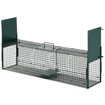 Trampa De Captura Con 2 Puertas De Metal 100x25x28 Cm - Pawhut. Verde