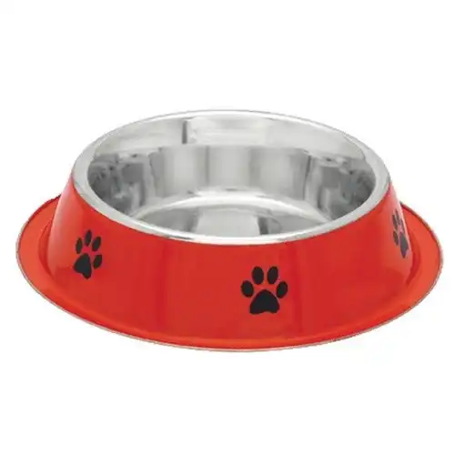 Comedero antideslizante de acero inoxidable rojo para perros