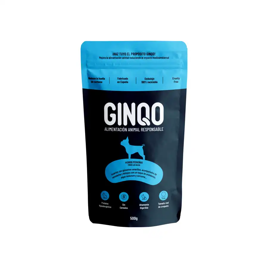 GINQO PERROS PEQUEÑOS: HYPOALERGÉNICO, GRAIN FREE Y SOSTENIBLE. HECHO CON PROTEINA DE INSECTOS