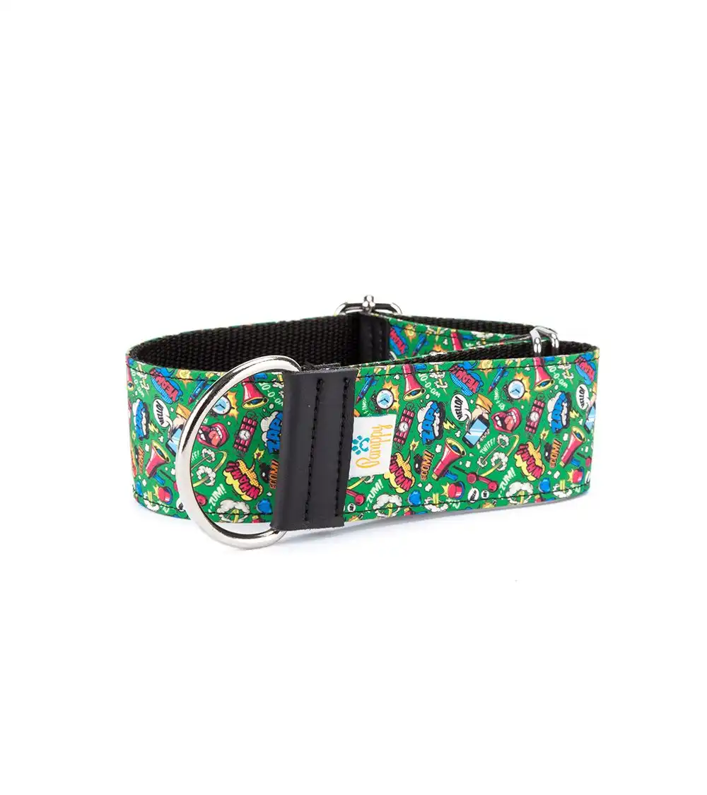 Pamppy galgo speedy collar regulable cómic mouth verde para perros