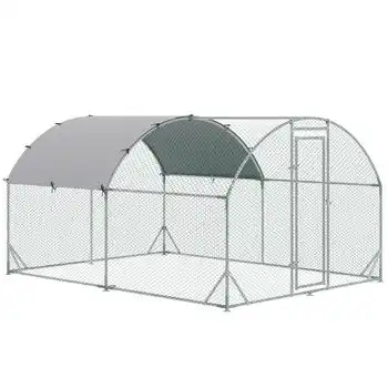 Gallinero De Acero Galvanizado Tela Oxford 2,8x3,8x1,97m-pawhut.plata