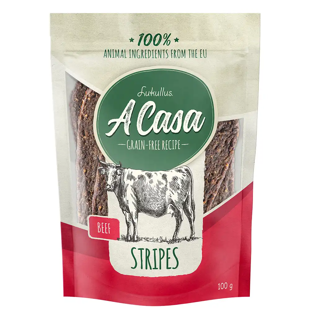 Lukullus A Casa Stripes con vacuno tiras de carne para perros 100 g