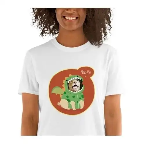 Mascochula camiseta mujer dino personalizado con tu mascota blanco