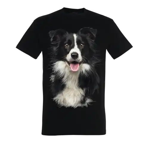 Camiseta unisex negra con estampado border collie