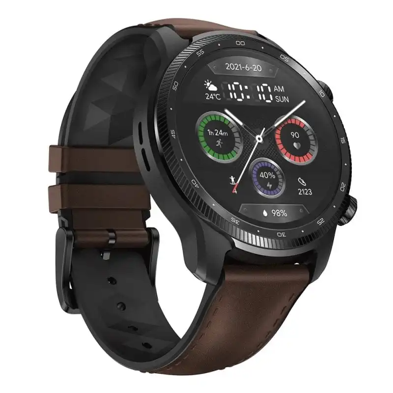 TicWatch Pro 3 Ultra 4G Reloj Smartwatch Negro con Correa de Cuero Marrón
