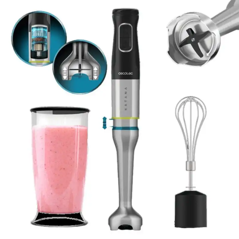 Cecotec Katana 15 Cream B Batidora de Mano Antisalpicaduras con Pie Extra Largo 0.8L 1500W Negro