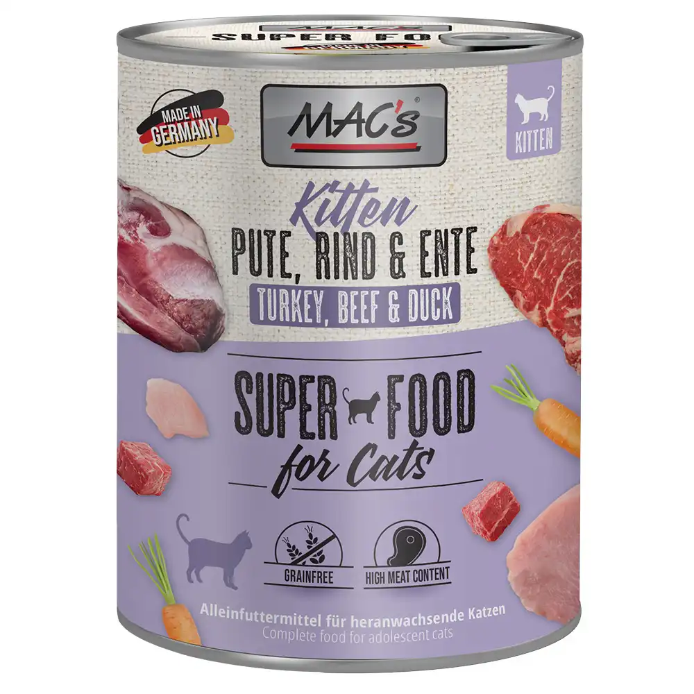 MAC's 6 x 800 g en latas para gatos - Kitten con pavo, vacuno y pato