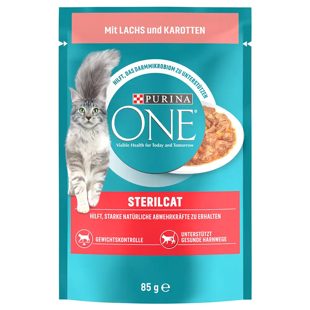 Purina ONE Gatos esterilizados comida húmeda en sobres - 13 x 85 g - Con salmón y zanahoria