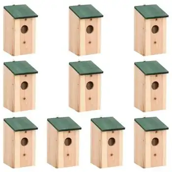 Casa Para Pájaros 10 Unidades Madera Maciza De Abeto 12x12x22cm Vidaxl