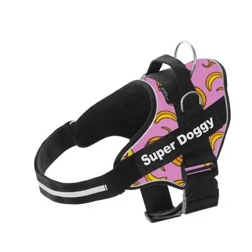 Arnés Super Doggy personalizado estampado bananas color Rosa