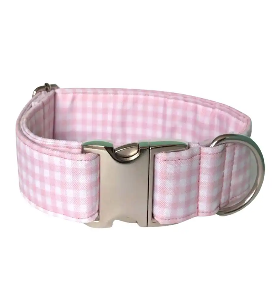 Collar para perro "Vichy pink" T.L/hebilla metálica/ Color rosa