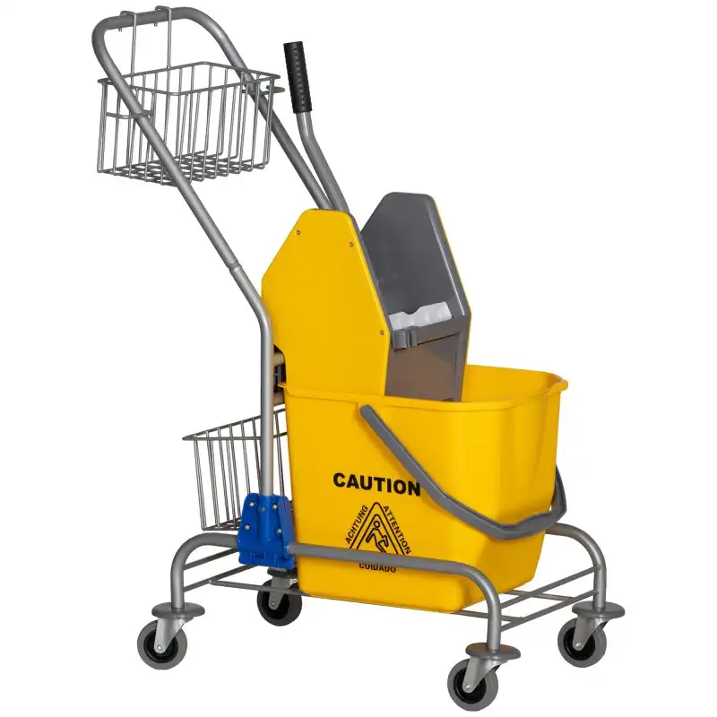 Homcom Cubo de Fregona con Ruedas y Escurridor de Presión 73x45x95cm Amarillo