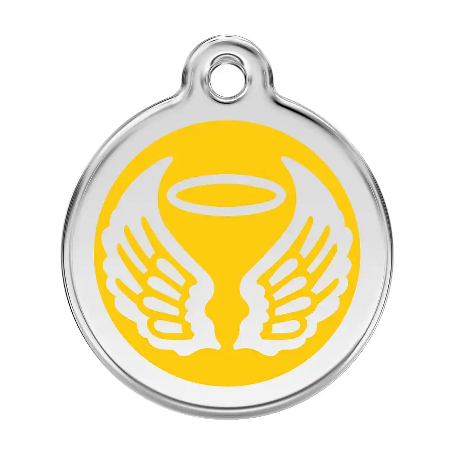 Placa identificativa Acero Inoxidable Esmalte Alas Angel Amarillo para perros